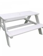 Ginger Home Set masuta de gradina cu bancute din lemn si umbrela Alb
