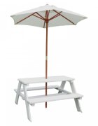 Ginger Home Set masuta de gradina cu bancute din lemn si umbrela Alb