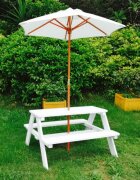 Ginger Home Set masuta de gradina cu bancute din lemn si umbrela Alb