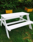 Ginger Home Set masuta de gradina cu bancute din lemn si umbrela Alb