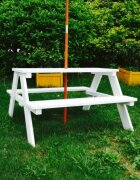 Ginger Home Set masuta de gradina cu bancute din lemn si umbrela Alb