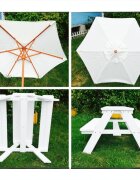 Ginger Home Set masuta de gradina cu bancute din lemn si umbrela Alb