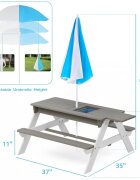 Ginger Home Set masuta de gradina si bancute pentru copii GriAlb 3in1 din lemn Umbrela cu protectie UV si inaltime ajustabila Masuta cu spatiu de depozitare