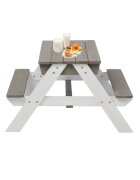 Ginger Home Set masuta de gradina si bancute pentru copii GriAlb 3in1 din lemn Umbrela cu protectie UV si inaltime ajustabila Masuta cu spatiu de depozitare