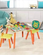 Ginger Home Set masuta si 2 scaunele cu spatar din lemn Safari Margini rotunjitepotrivit pentru activitatitemegradinitaafter schoolgreutate suportata 40kg