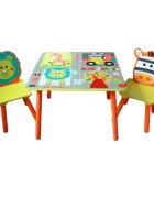 Ginger Home Set masuta si 2 scaunele cu spatar din lemn Safari Margini rotunjitepotrivit pentru activitatitemegradinitaafter schoolgreutate suportata 40kg