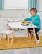 Ginger Home Set masuta si 2 scaunele cu spatar pentru copii AlbNatur din lemnMargini rotunjitepotrivit pentru activitatitemegradinitaafter schoolgreutate suportata 40kg