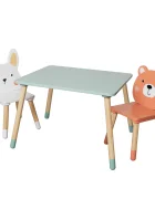 Ginger Home Set masuta si 2 scaunele cu spatar pentru copii Bear and Bunny din lemn margini rotunjitepotrivit pentru activitatiteme gradinita after school greutate suportata 40kg