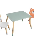 Ginger Home Set masuta si 2 scaunele cu spatar pentru copii Bear and Bunny din lemn margini rotunjitepotrivit pentru activitatiteme gradinita after school greutate suportata 40kg