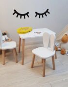 Ginger Home Set masuta si 2 scaunele cu spatar pentru copii Bunny Alb din lemn margini rotunjitepotrivit pentru activitatitemegradinitaafter schoolgreutate suportata 40kg