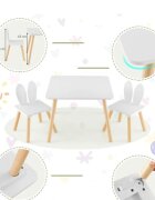 Ginger Home Set masuta si 2 scaunele cu spatar pentru copii Bunny Alb din lemn margini rotunjitepotrivit pentru activitatitemegradinitaafter schoolgreutate suportata 40kg