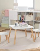 Ginger Home Set masuta si 2 scaunele cu spatar pentru copii Bunny Alb din lemn margini rotunjitepotrivit pentru activitatitemegradinitaafter schoolgreutate suportata 40kg