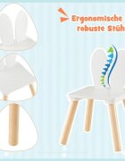 Ginger Home Set masuta si 2 scaunele cu spatar pentru copii Bunny Alb din lemn margini rotunjitepotrivit pentru activitatitemegradinitaafter schoolgreutate suportata 40kg