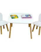 Ginger Home Set masuta si 2 scaunele cu spatar pentru copii Bunny Alb din lemn margini rotunjitepotrivit pentru activitatitemegradinitaafter schoolgreutate suportata 40kg
