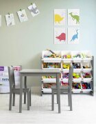 Ginger Home Set masuta si 2 scaunele cu spatar pentru copii Gri din lemn margini rotunjitepotrivit pentru activitatitemegradinitaafter schoolgreutate suportata 40kg