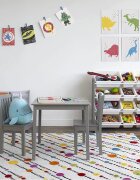 Ginger Home Set masuta si 2 scaunele cu spatar pentru copii Gri din lemn margini rotunjitepotrivit pentru activitatitemegradinitaafter schoolgreutate suportata 40kg