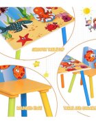 Ginger Home Set masuta si 2 scaunele cu spatar pentru copii Ocean Animals din lemn Margini rotunjitepotrivit pentru activitatitemegradinitaafter schoolgreutate suportata 40kg