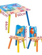 Ginger Home Set masuta si 2 scaunele cu spatar pentru copii Ocean Animals din lemn Margini rotunjitepotrivit pentru activitatitemegradinitaafter schoolgreutate suportata 40kg