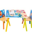 Ginger Home Set masuta si 2 scaunele cu spatar pentru copii Ocean Animals din lemn Margini rotunjitepotrivit pentru activitatitemegradinitaafter schoolgreutate suportata 40kg