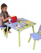 Ginger Home Set masuta si 2 scaunele cu spatar pentru copii Savanna din lemn Margini rotunjitepotrivit pentru activitatitemegradinitaafter schoolgreutate suportata 40kg