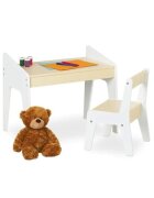 Ginger Home Set masuta tip birou cu scaunel din lemn pentru scrisdesenat AlbGalben
