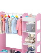 Ginger Home Stand pentru imbracaminte copii Mirror Pink cu 4 politebara pentru umeraseraft si oglinda dimensiune 93.5x38x100.3 cm