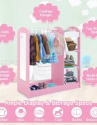 Ginger Home Stand pentru imbracaminte copii Mirror Pink cu 4 politebara pentru umeraseraft si oglinda dimensiune 93.5x38x100.3 cm