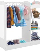 Ginger Home Stand pentru imbracaminte copii Mirror White cu 4 politebara pentru umeraseraft si oglinda dimensiune 93.5x38x100.3 cm