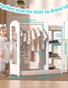 Ginger Home Stand pentru imbracaminte copii Mirror White cu 4 politebara pentru umeraseraft si oglinda dimensiune 93.5x38x100.3 cm