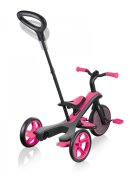 Globber Tricicleta pentru copii Explorer 4 in 1 Roz cu control parental de la 10 luni parasolar anti UV ajustabil suport de picioare detasabil scaun ajustabil pe inaltime