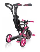 Globber Tricicleta pentru copii Explorer 4 in 1 Roz cu control parental de la 10 luni parasolar anti UV ajustabil suport de picioare detasabil scaun ajustabil pe inaltime