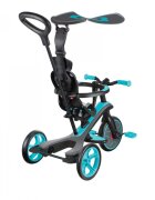 Globber Tricicleta pentru copii Explorer 4 in 1 Turquoise cu control parental de la 10 luni parasolar anti UV ajustabil suport de picioare detasabil scaun ajustabil pe inaltime
