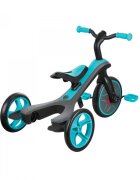 Globber Tricicleta pentru copii Explorer 4 in 1 Turquoise cu control parental de la 10 luni parasolar anti UV ajustabil suport de picioare detasabil scaun ajustabil pe inaltime