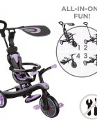 Globber Tricicleta pentru copii Explorer 4 in 1 Violet cu control parental de la 10 luni parasolar anti UV ajustabil suport de picioare detasabil scaun ajustabil pe inaltime