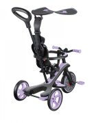 Globber Tricicleta pentru copii Explorer 4 in 1 Violet cu control parental de la 10 luni parasolar anti UV ajustabil suport de picioare detasabil scaun ajustabil pe inaltime