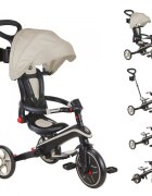 Globber Tricicleta pentru copii Explorer Bej 4 in 1 pliabila maner pentru controlul directiei scaun ajustabil pe inaltime suport pentru picioare roti din cauciuc Eva sistem roata libera de la 10 luni