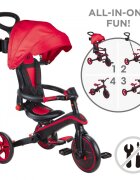 Globber Tricicleta pentru copii Explorer Rosu 4 in 1 pliabila maner pentru controlul directiei scaun ajustabil pe inaltime suport pentru picioare roti din cauciuc Eva sistem roata libera de la 10 luni