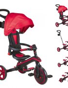 Globber Tricicleta pentru copii Explorer Rosu 4 in 1 pliabila maner pentru controlul directiei scaun ajustabil pe inaltime suport pentru picioare roti din cauciuc Eva sistem roata libera de la 10 luni