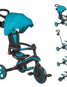 Globber Tricicleta pentru copii Explorer Turquoise 4 in 1 pliabila maner pentru controlul directiei scaun ajustabil pe inaltime suport pentru picioare roti din cauciuc Eva sistem roata libera de la 10 luni