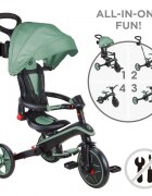 Globber Tricicleta pentru copii Explorer Verde Pal 4 in 1 pliabila maner pentru controlul directiei scaun ajustabil pe inaltime suport pentru picioare roti din cauciuc Eva sistem roata libera de la 10 luni