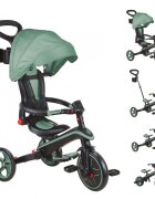 Globber Tricicleta pentru copii Explorer Verde Pal 4 in 1 pliabila maner pentru controlul directiei scaun ajustabil pe inaltime suport pentru picioare roti din cauciuc Eva sistem roata libera de la 10 luni
