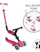 Globber Trotineta 3 in 1 pentru copii Go Up Active Roz cu maner de impins scaun si ghidon ajustabile roti cu lumini LED