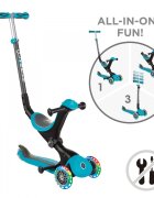 Globber Trotineta evolutiva Go-Up 4 in 1 Deluxe Lights Turquoise ghidon reglabil scaun maner parinte roti cu Led greutate admisa 50 kg