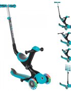Globber Trotineta evolutiva Go-Up 4 in 1 Deluxe Lights Turquoise ghidon reglabil scaun maner parinte roti cu Led greutate admisa 50 kg
