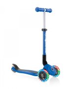 Globber Trotineta Junior albastra cu 3 roti LED pliabila ghidon reglabil platforma antiderapanta greutate suportata 50 kg varsta 2 ani+