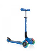 Globber Trotineta Junior albastra cu 3 roti LED pliabila ghidon reglabil platforma antiderapanta greutate suportata 50 kg varsta 2 ani+