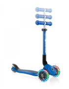 Globber Trotineta Junior albastra cu 3 roti LED pliabila ghidon reglabil platforma antiderapanta greutate suportata 50 kg varsta 2 ani+