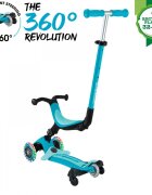Globber Trotineta pentru copii Go-Up Active Eco Blue 3 in 1 rotire 360 ghidon reglabil scaun maner parinte roti cu Led greutate admisa 50 kg