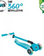 Globber Trotineta pentru copii Go-Up Active Eco Blue 3 in 1 rotire 360 ghidon reglabil scaun maner parinte roti cu Led greutate admisa 50 kg