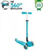 Globber Trotineta pentru copii Go-Up Active Eco Blue 3 in 1 rotire 360 ghidon reglabil scaun maner parinte roti cu Led greutate admisa 50 kg